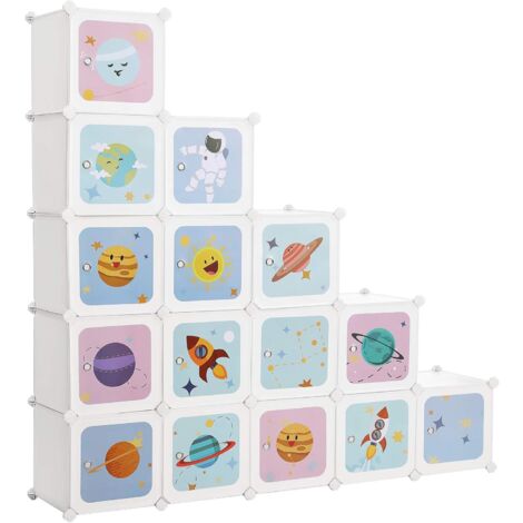 Songmics – Meuble de rangement enfant 15 cubes – Armoire modulable avec portes – Panneaux en polypropylène – Dimensions 153 x 31 x 153 cm – Blanc - LPC902W