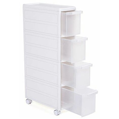 SONGMICS Meuble de Rangement sur roulettes Étagère d’appoint 4 étages Plastique PP Blanc Dimensions 18 x 46 x