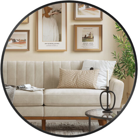 Songmics – Miroir rond noir 50 cm – Cadre en métal – Installation facile – Réflectivité 90% – Pour salle de bain, salon, chambre, couloir