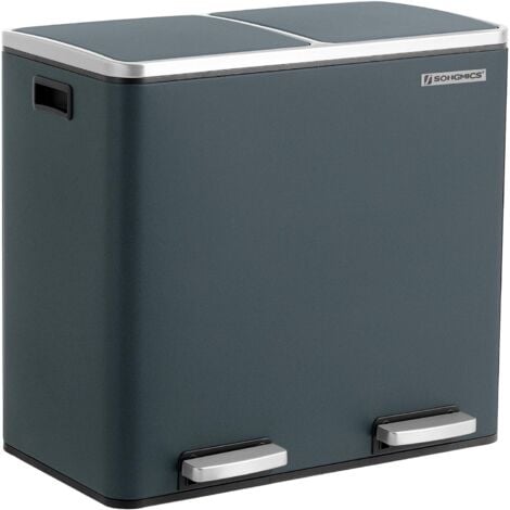 Mülleimer, Abfalleimer, Mülltrennsystem mit 2 Fächern, Treteimer für die Küche, 2 x 24L, Softclose, Inneneimer aus Kunststoff, mit Fußpedalen und Handgriffen, Rauchgrau LTB48GS