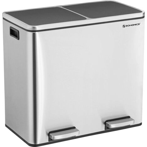 48L Mülleimer Mülltrennung Mülltrennsysteme mit 2 Inneneimern Treteimer für Küche Edelstahl 2 x 24L LTB48NL - Gris métallisé