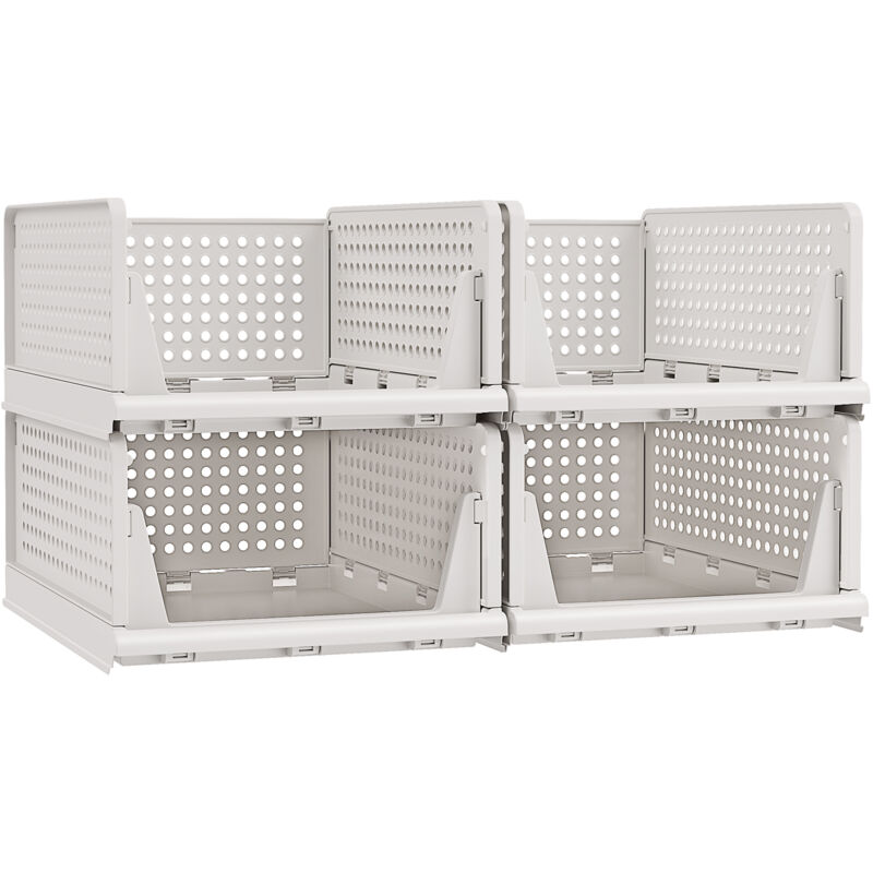 SONGMICS Organisateur d’Armoire Pliable, Tiroir Coulissant Empilable, Lot de 4, Blanc