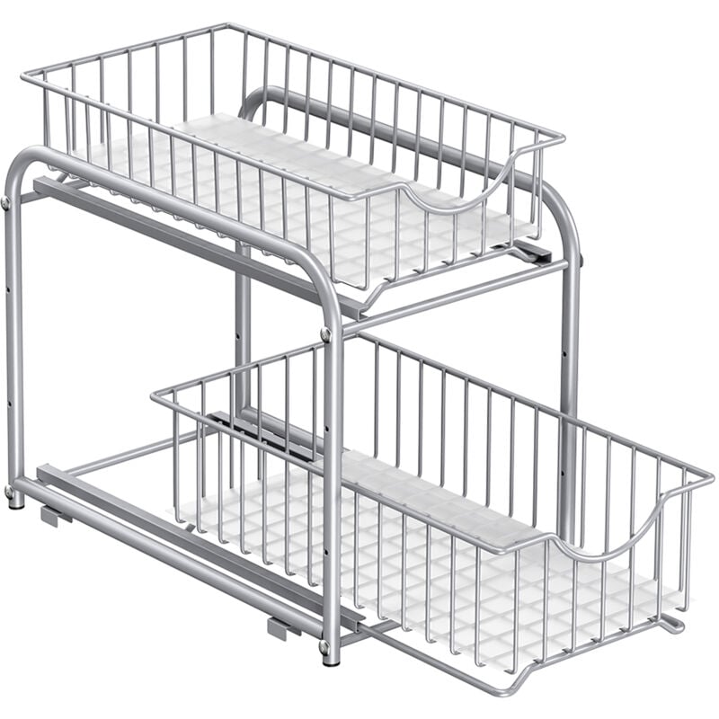 Organiseur de Cuisine, Étagère sous Évier, 2 Paniers Coulissants, Empilable, pour Rangement dans Placard, sous Lavabo, avec Tiroirs, pour Cuisine,