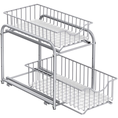Songmics – Organiseur de cuisine sous évier – Étagère empilable avec 2 paniers coulissants en acier – Rangement sous lavabo ou sur plan de travail