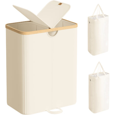 Songmics – Panier à linge 150 litres – 2 compartiments avec couvercle – Sacs amovibles – Tissu Oxford 600D – Dimensions 52x38,5x75 cm