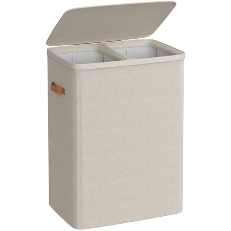 Songmics – Panier à linge 170 L – 2 compartiments avec couvercle et poignées – Sacs internes amovibles – Dimensions 56 x 40 x 75 cm – Tissu polyester 150 g/m²