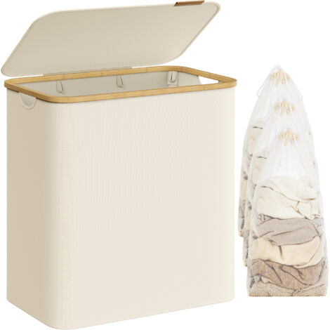 Songmics – Panier à linge 3 compartiments 150L – Tissu Oxford 600D résistant à l'eau – Dimensions 60 x 38,5 x 70,5 cm – Doublure amovible en maille