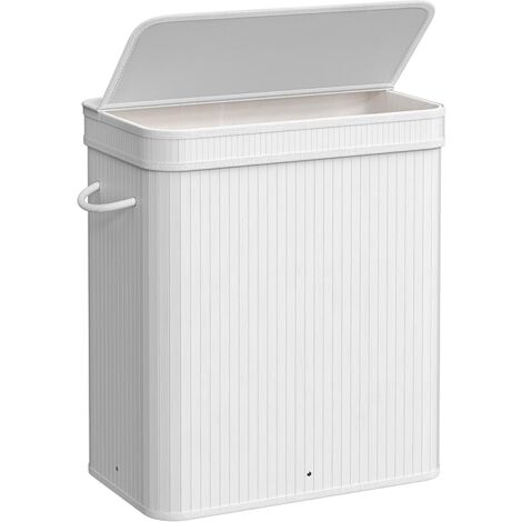 Songmics – Panier à linge en bambou avec couvercle – Sac intérieur amovible et lavable – Volume 100L – Charge maximale 25 kg – Dimensions 54,5 x 34,5 x 61 cm – Blanc