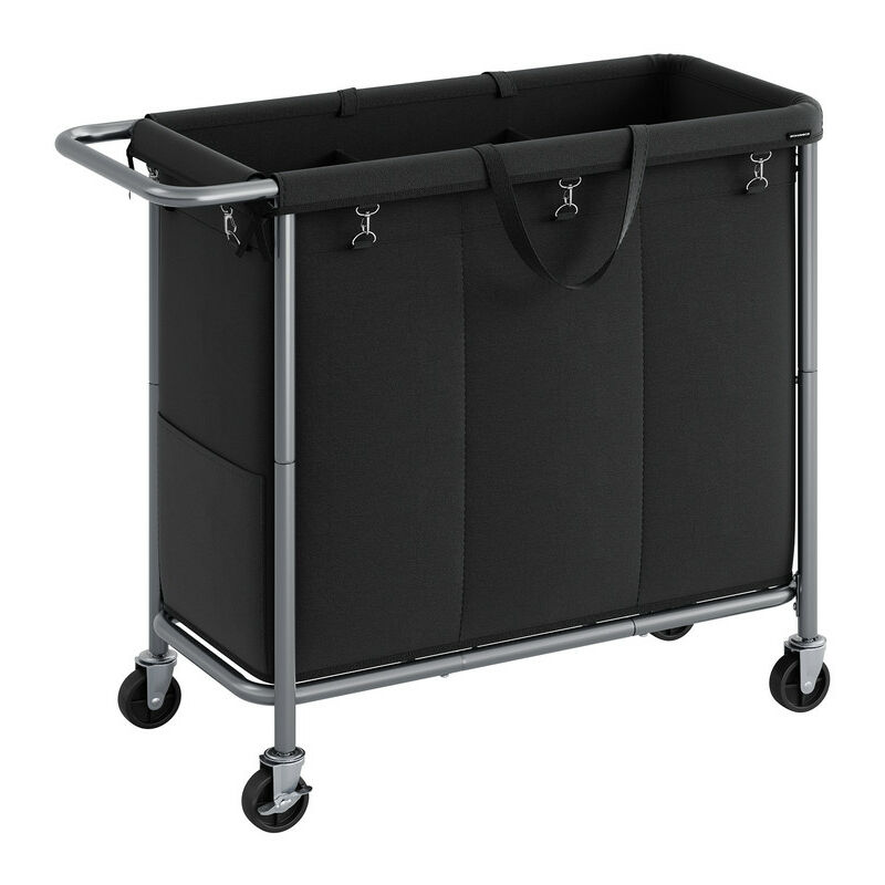 Panier à Linge sur Roulettes, 3 Compartiments, Corbeille à Linge, 200L, Doublure Amovible, Cadre en Acier avec Poignée, Grand Volume, 91 x 39 x 81