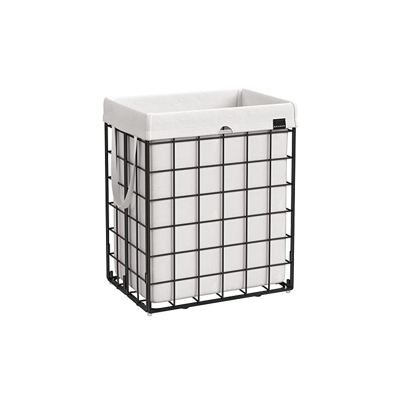 Panier à Linge Sale 90L, Corbeille Pliable, Bac, Sac Amovible et Lavable, Cadre en Méta