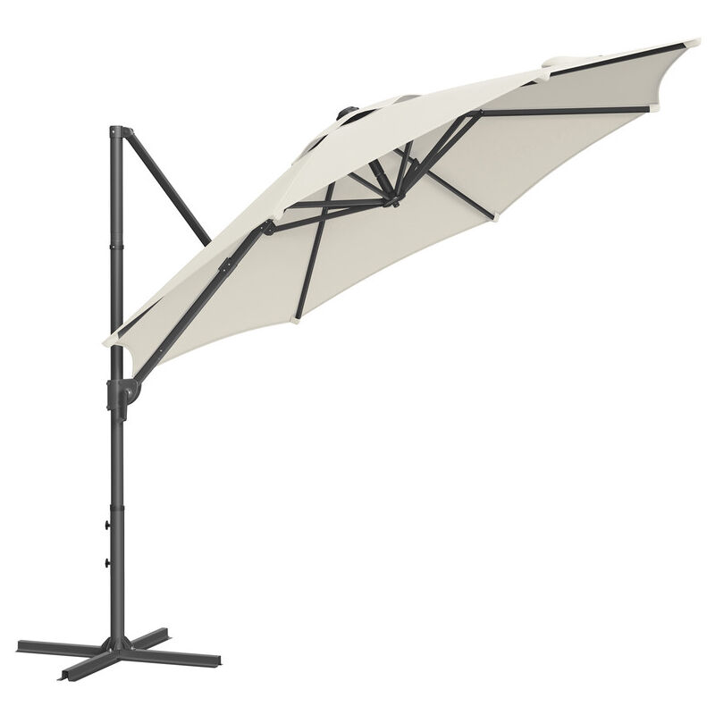 Songmics - Parasol de Jardin 300 cm, upf 50+, Parasol d'Extérieur, Parasol de Terrasse, Pivotant à 360°, Inclinaison Fluide, Manivelle, avec Base en