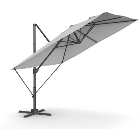 SONGMICS Parasol de Jardin Déporté 270 x 270 cm, UPF 50+ Parasol d’extérieur, Parasol de Terrasse, Pivotant à 360°, Inclinaison, avec Manivelle, Base en Croix, Gris Tourterelle