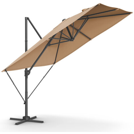 SONGMICS Parasol de Jardin Déporté 270 x 270 cm, UPF 50+ Parasol d’extérieur, Parasol de Terrasse, Pivotant à 360°, Inclinaison, avec Manivelle, Base en Croix, Marron Camel