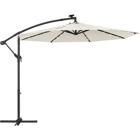 Songmics – Parasol déporté 3 m avec LED solaire – Protection UV UPF 50+ – Mât en métal – Manivelle – Base en croix – GPU118M01