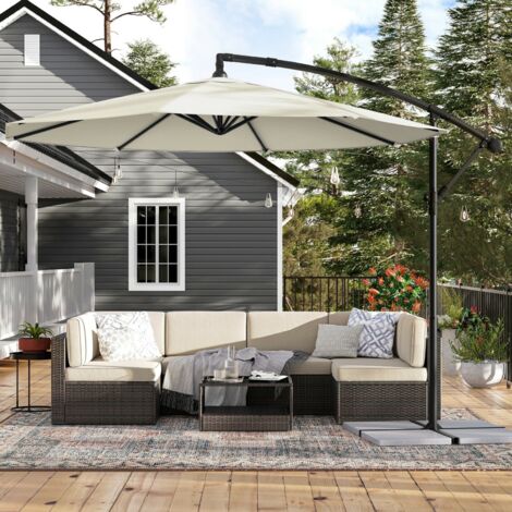 Songmics – Parasol déporté 3m avec protection UPF 50+ – Mât en métal et base croisée – Stable et hydrofuge pour extérieur – Beige