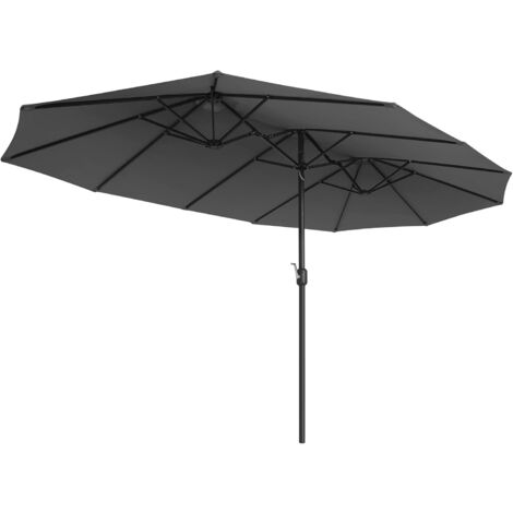 Songmics – Parasol déporté double 460 x 270 cm – Protection solaire UPF 50+ – Mât en métal 48 mm – Assemblage sans outil – Manivelle pratique – Gris – GPU36GY