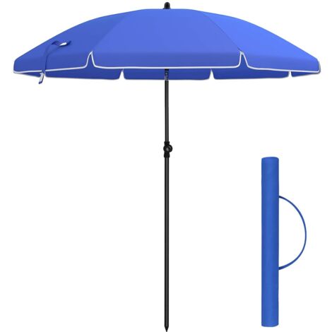 Songmics – Parasol droit 160 cm – Protection solaire UPF 50+ – Inclinable 30° – Mât en acier traité – Sac de transport – Bleu GPU60BU
