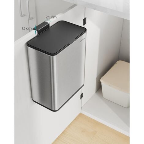 SONGMICS Pattumiera da Appendere, Pattumiera per Armadi in Acciaio da 8L, Cestino da Cucina con Coperchio, a Sportello o a Parete, sotto Lavabo, Bagno, Argento Metallizzato