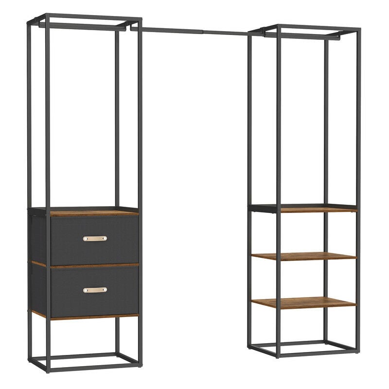 Songmics - Penderie, Armoire Ouverte, Placard, Porte-Vêtements Solide avec 1 Tringle Extensible, 2 Tiroirs et 4 Étagères, pour Chambre, Gain de