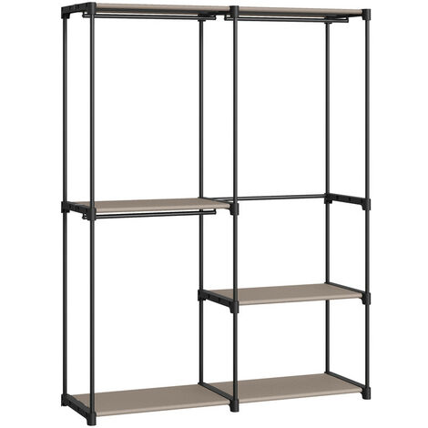 Songmics – Penderie pliable en métal 138 x 43 x 182 cm – 3 compartiments de rangement – Dispositif anti-basculement inclus – Couleur taupe