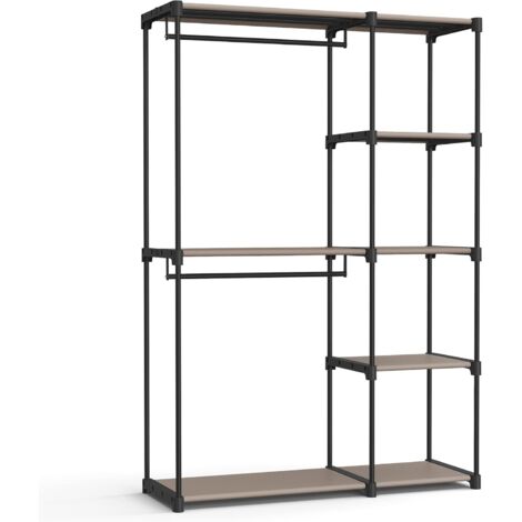 Songmics – Penderie pliable en tissu 43 x 124 x 182 cm – Armoire métallique avec barres de suspension – Capacité 15 kg par tringle – Taupe