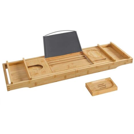 Songmics – Pont de baignoire extensible en bambou 75-109 cm – Charge max 3 kg – Support pour livres et tablettes – Installation facile