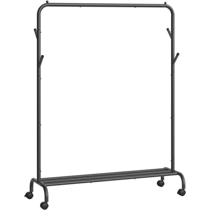Portant à Vêtements avec Roulettes, 1 Barre, Porte-manteau, en Acier, Charge 50 kg, Largeur de 103,5 cm, Rangement Polyvalent, Noir - Songmics