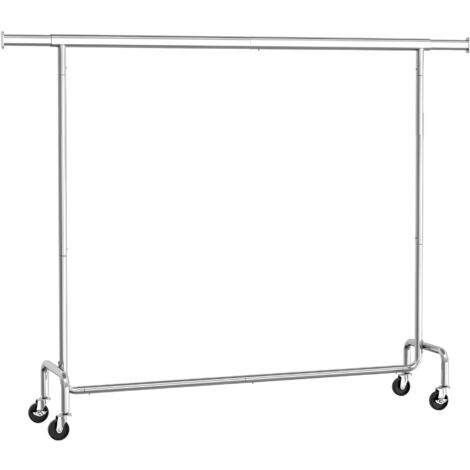 Songmics – Portant à vêtements avec roulettes – Tringle extensible pour charge lourde – Capacité 110 kg – Dimensions 45 x (160-200) x 162,9 cm – Métal chromé argent