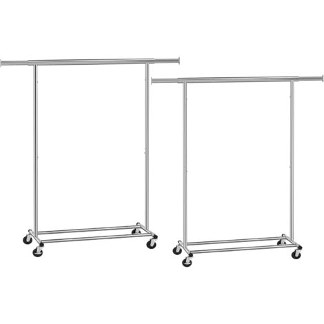 Songmics – Portant à vêtements avec roulettes – Tringle télescopique extensible – Capacité de charge 90 kg – Acier chromé – Lot de 2 – Dimensions 45,4 x (92-132) x 160 cm