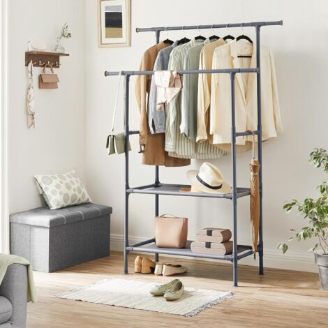 Songmics – Portant à vêtements double barre en métal – Charge 70 kg – Montage facile – Dimensions 114 x 45 x 171 cm – RDR002G02