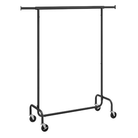 Songmics – Portant à vêtements avec roulettes – Tringle extensible 110-150 cm – Capacité de charge 136 kg – Métal chromé noir mat