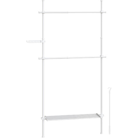 Songmics – Portant à vêtements extensible 84-123 cm – Hauteur ajustable 208-310 cm – Acier blanc mat – Installation sans perçage