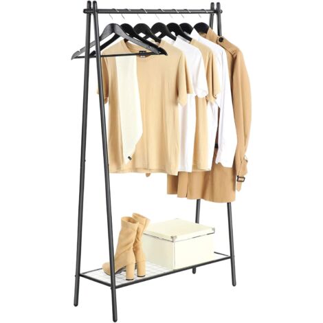 Songmics – Portemanteau métallique avec tringle et étagère inférieure – Dimensions 92,5 x 33,5 x 153 cm – Charge max 40 kg – Noir mat HSR23BK