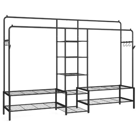 Songmics – Portant à vêtements noir – Cadre en métal – 4 tringles et 9 étagères – Capacité de charge 246 kg – Dimensions 45 x 195 x 172,8 cm