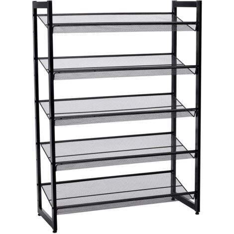 SONGMICS Portascarpe a Rete Metallica Impilabile, Scaffale a 5 Ripiani, Capienza di 15-20 Paia di Scarpe, Scarpiera per Corridoio Ingresso LMR005B
