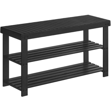 SONGMICS Portascarpe, Scarpiera in bambù a 3 Livelli, Panca per Corridoio, può Contenere Fino a 130 kg, 28,7 x 90 x 45,3 cm, per Ingresso, Bagno, Camera da Letto, Nero LBS090B33, 28.7 x 90 x 45.3 cm