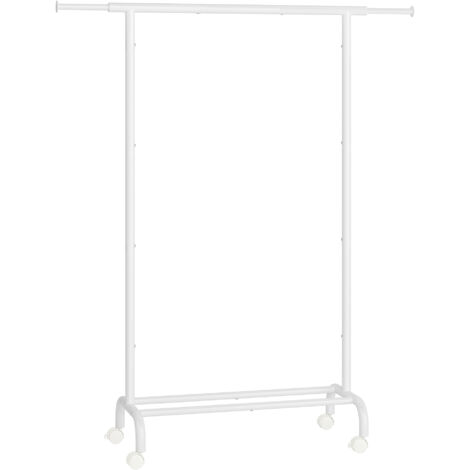SONGMICS Porte-Manteau à Roulettes, Portant à Vêtements Extensible en Métal, avec Étagère de Rangement Surélevée, 40 x (83-120) x 156 cm, Capacité Totale 45 kg, Blanc Nuage