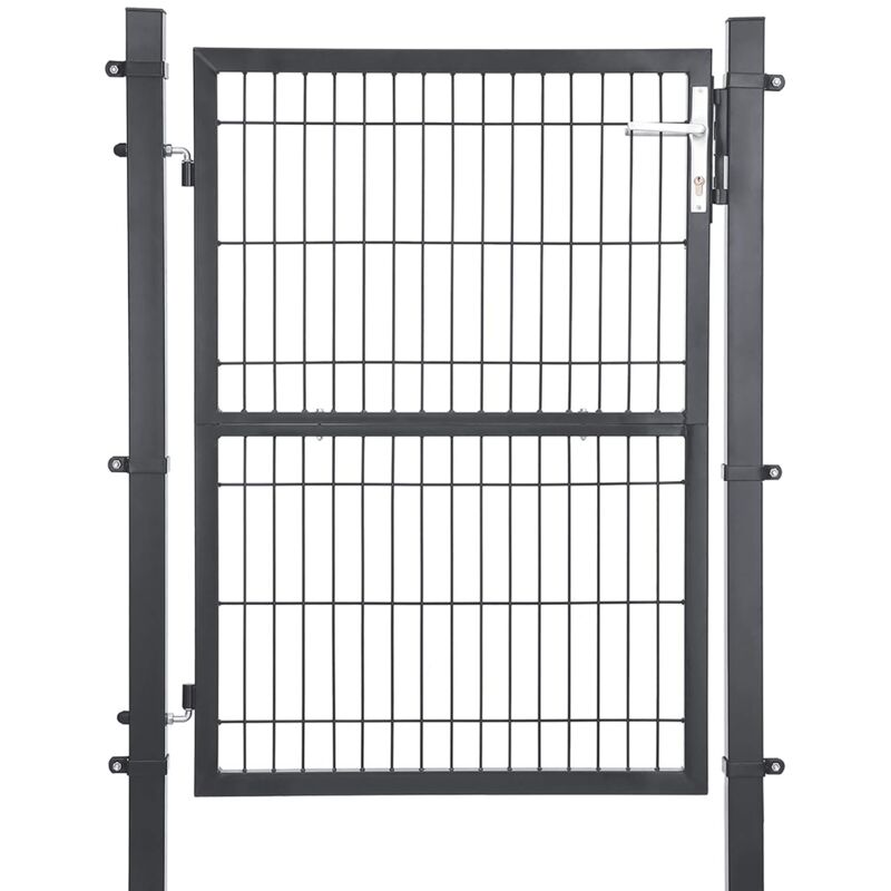 Portillon en fer galvanisé, Portail de clôture, Porte de jardin, robuste et durable, avec serrure, poignée et clé de qualité, 106 x 125 cm (L x H),