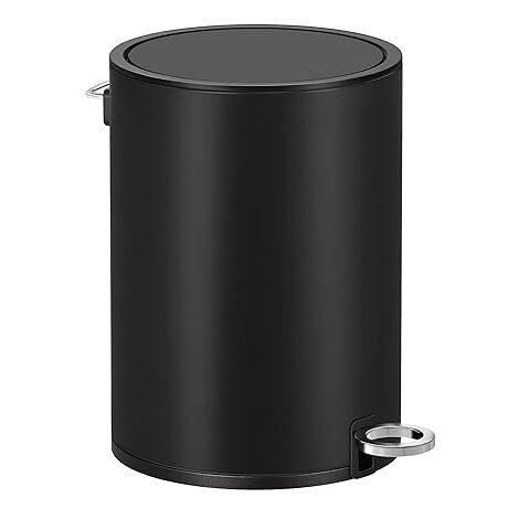 SONGMICS Poubelle 3L, Poubelle de Salle de Bain, Petit, avec Couvercle, Fermeture en Douceur, Seau Intérieur Amovible en Plastique, pour Salle de Bain, Bureau, Acier, Noir
