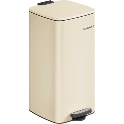 Songmics – Poubelle à pédale 30 L en acier – Fermeture douce – Seau intérieur avec poignées – Dimensions 34x28,5x54,4 cm – Beige