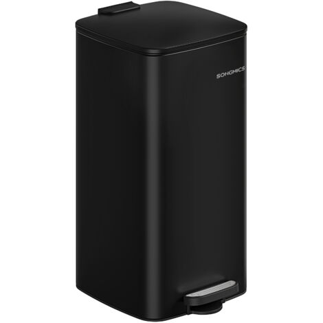 Songmics – Poubelle à pédale 30 L en acier noir – Système de fermeture douce – Seau intérieur avec poignées – Dimensions 34x28,5x54,4 cm
