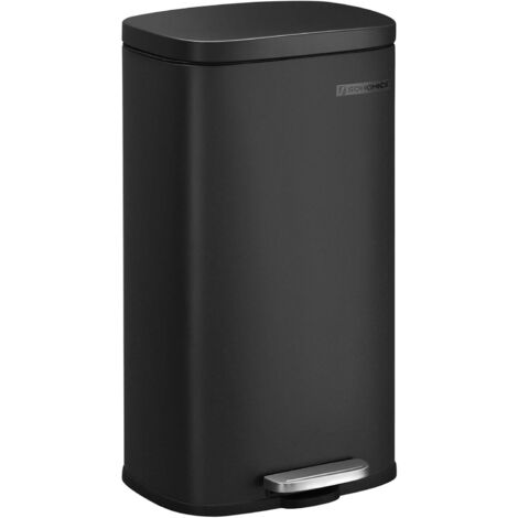 Songmics – Poubelle à pédale 30L en acier noir – Couvercle à fermeture douce – Seau interne amovible – Dimensions 35x23,8x63cm
