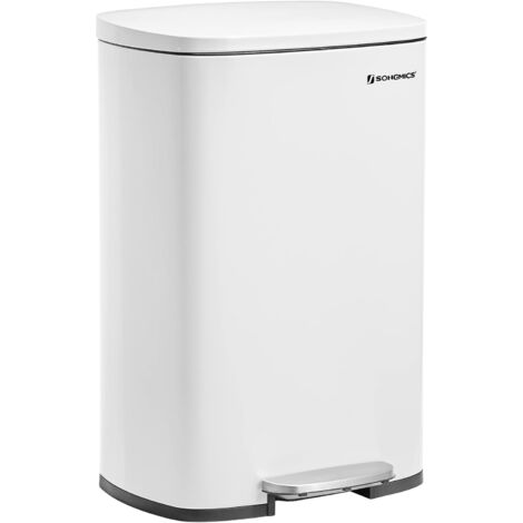 Songmics – Poubelle à pédale 50L en acier blanc – Seau intérieur amovible – Mécanisme de fermeture douce – Dimensions 42,5 x 31,8 x 65,7 cm