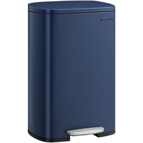 Songmics – Poubelle à pédale 50L en acier bleu – Couvercle à fermeture douce – Seau intérieur amovible – Dimensions 42,5 x 31,8 x 65,7 cm