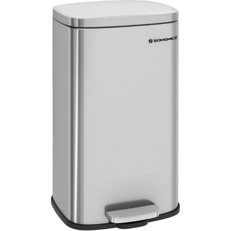 SONGMICS Poubelle Cuisine 30L, Poubelle à Pédale, avec Couvercle à Fermeture en Douceur, Seau Intérieur, en Acier, Argent