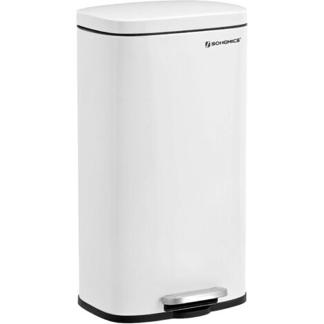SONGMICS Poubelle Cuisine 30L, Poubelle à Pédale, avec Couvercle à Fermeture en Douceur, Seau Intérieur, en Acier, Blanc
