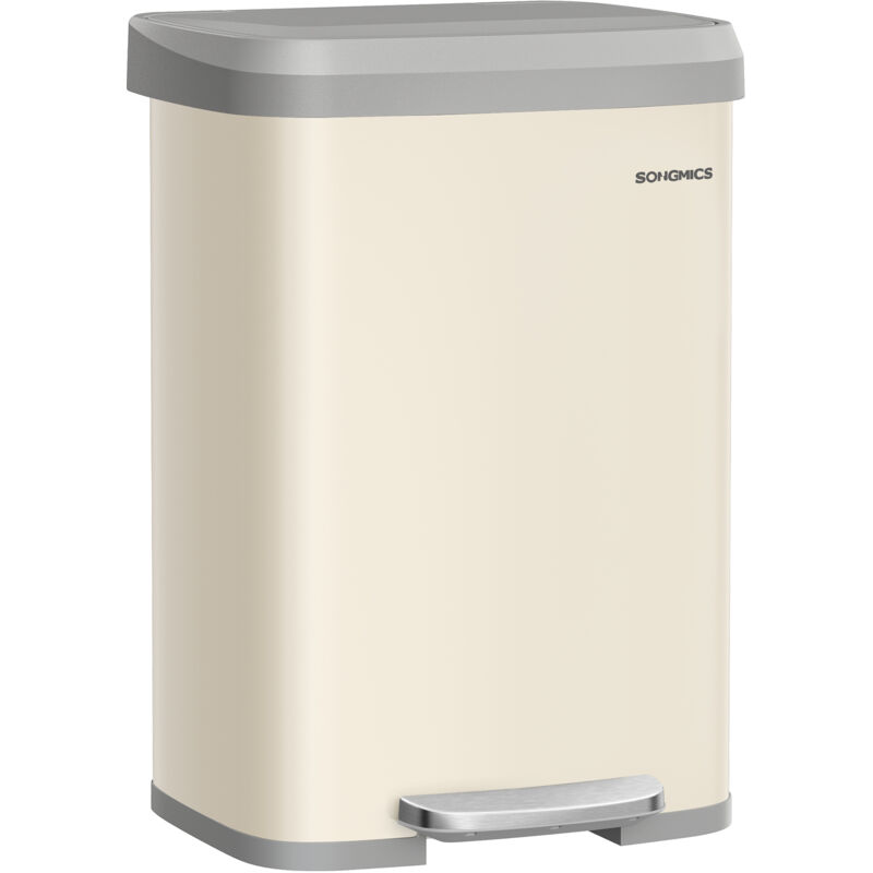 Poubelle de Cuisine, 50L, Poubelle à Pédale en Métal avec Couvercle, Grande et Haute, Beige - Songmics