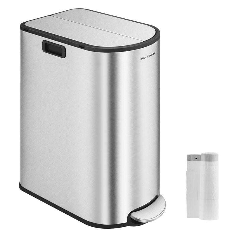 Songmics - Poubelle de Cuisine Double, 30L et 20L, Poubelle Mince 2 Compartiments pour Tri et Recyclage des Déchets, avec Pédale et Couvercles Ailes,
