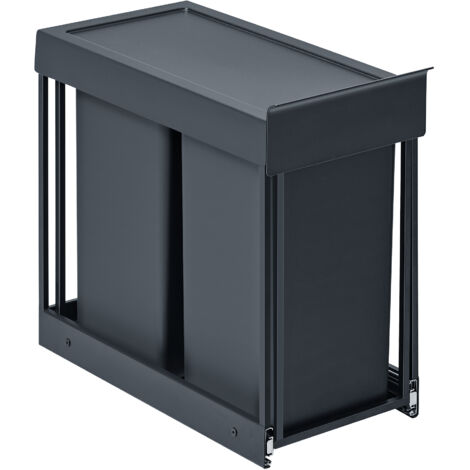 SONGMICS Poubelle de Cuisine Extractible, 2 x 15 L, en Acier, Couvercle en Plastique ABS, Gris