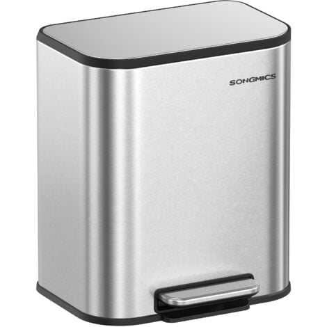 SONGMICS Poubelle de Cuisine, Poubelle à Pédale 20L, Poubelle en Acier, Couvercle à Fermeture Douce, Reste Ouverte, Seau Intérieur, Pédale Large Antidérapante, Argent